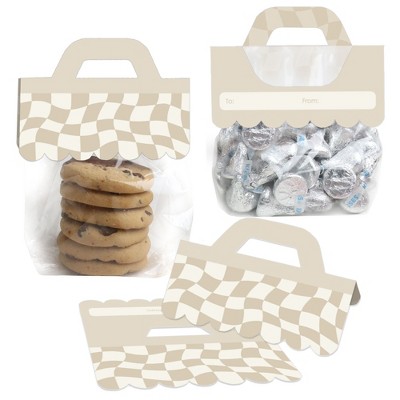 Big Dot of Happiness Tan Checkered Party - DIY Clear Goodie Favor Bag Labels - Candy Bags with Toppers - Set of 24