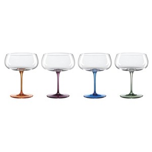 Oneida 4pc 16oz Bottoms Up Cocktail Glass Set: Multicolor Coupe Glasses for Cold Beverages, Hand Wash, Service for 4 - 1 of 4