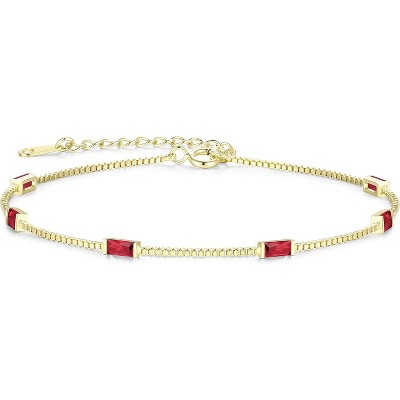 Dainty Sterling Silver Birthstone Bracelet, Simple Charm Link Jewelry for Birthday & Christmas