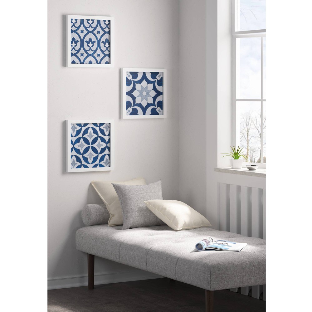 Photos - Other Decoration 3pc Patterned Tiles Paper Printed with Gel Coat Set Navy - Madison Park: M