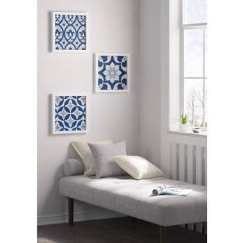 3pc Patterned Tiles Paper Printed with Gel Coat Set Navy - Madison Park