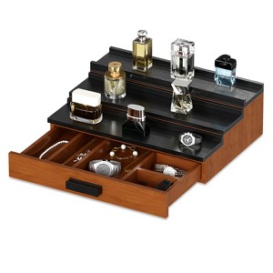 Wooden Cologne Organizer, 3 Tier Elevated Cologne Display Shelf with Drawer Storage Perfume Organization, Storage Display Risers for Watch, Jewelry - 1 of 4