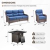 4 Piece Patio Furniture Set with Fire Pit Table, 2 x Swivel Rocker Chair, 1 x 3-Seat Sofa, 5 Seats Outdoor Conversation Set for Lawn Garden Backyard - 3 of 4