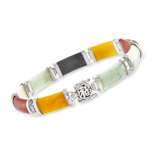 Ross-Simons Multicolored Jade "Good Fortune" Bracelet in Sterling Silver - 1 of 4