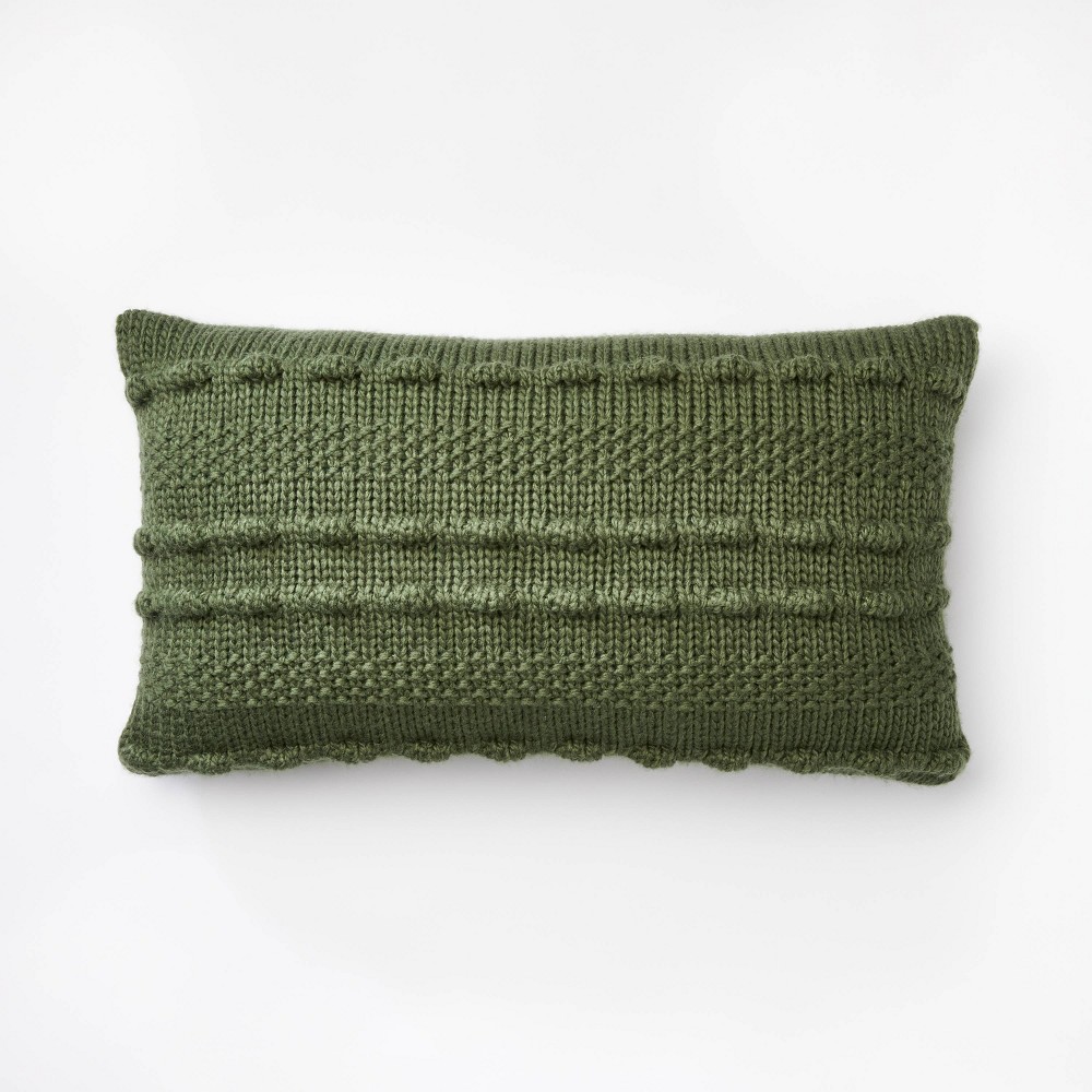 Oversized Bobble Knit Striped Lumbar Throw Pillow Green - Threshold™ designed with Studio McGee