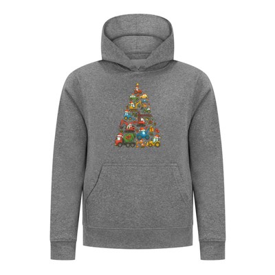 Everyday Kids Christmas Collection Construction Truck Tree Boys Pullover Hoodie – Holiday Sweatshirt - Charcoal Gray