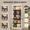 Tall Storage Bookcase with 5-Tier Open Shelves, Roman Column Design and 4 Adjustable Lights,  White & Black Wood Grain Display Storage Cabinet - 3 of 4