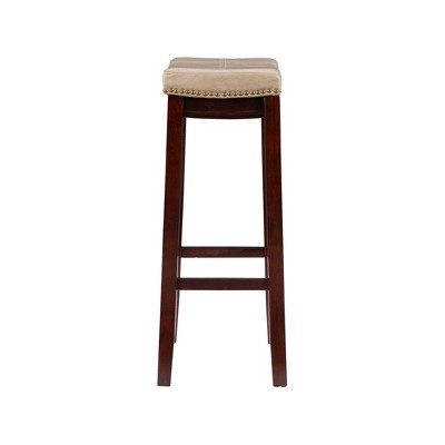 Beige Leather and Metal Backless Swivel Barstools, 32" Set of 2