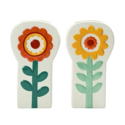 Transpac Ceramic Dimensional Mod Flower Vase Set of 2 Spring Home Decorations