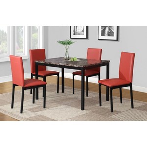 Roundhill Furniture Citico Metal Dinette Set with Laminated Faux Marble Top, Red, 5 Piece - 1 of 4