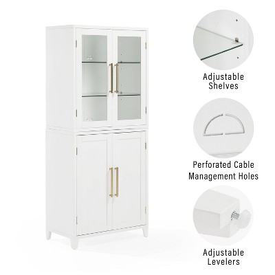 White and Gold Glass Door Curio Cabinet with Adjustable Shelves