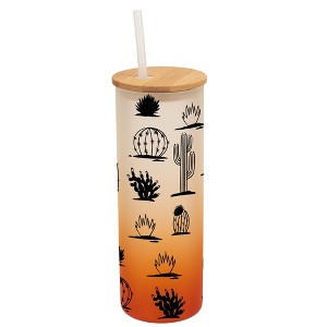 Elanze Designs Succulent Cactus Desert Plant Wrap-Around Design 25 Ounce Frosted Gradient Glass On-The-Go Coffee Travel Skinny Tumbler Mug Cup, Bamboo - 1 of 1