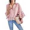 Imily Bela Womens 3/4 Bell Sleeve Eyelet Button Down Shirt Casual Ruffle Hem Blouse - 3 of 4
