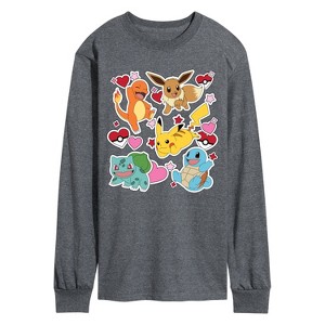 Men's - Pokémon - Valentine's Day Heart Sticker Long Sleeve Graphic T-Shirt - 1 of 3