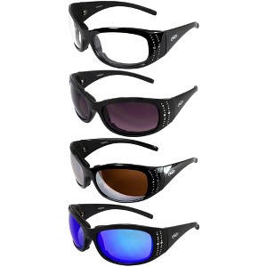 4 Pairs of Global Vision Eyewear Marilyn 2 Plus Safety Motorcycle Glasses with Smoke, Clear, Brown Mirror, Blue Lenses - 1 of 4