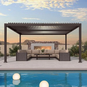 Purple Leaf Louvered Pergola with Retractable Roof, Adjustable Aluminum Hardtop Gazebo for Patio - 1 of 4