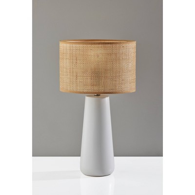 Adesso Sheffield Table Lamp White : Ceramic Base, Rattan Shade, ETL Listed, No Assembly Required