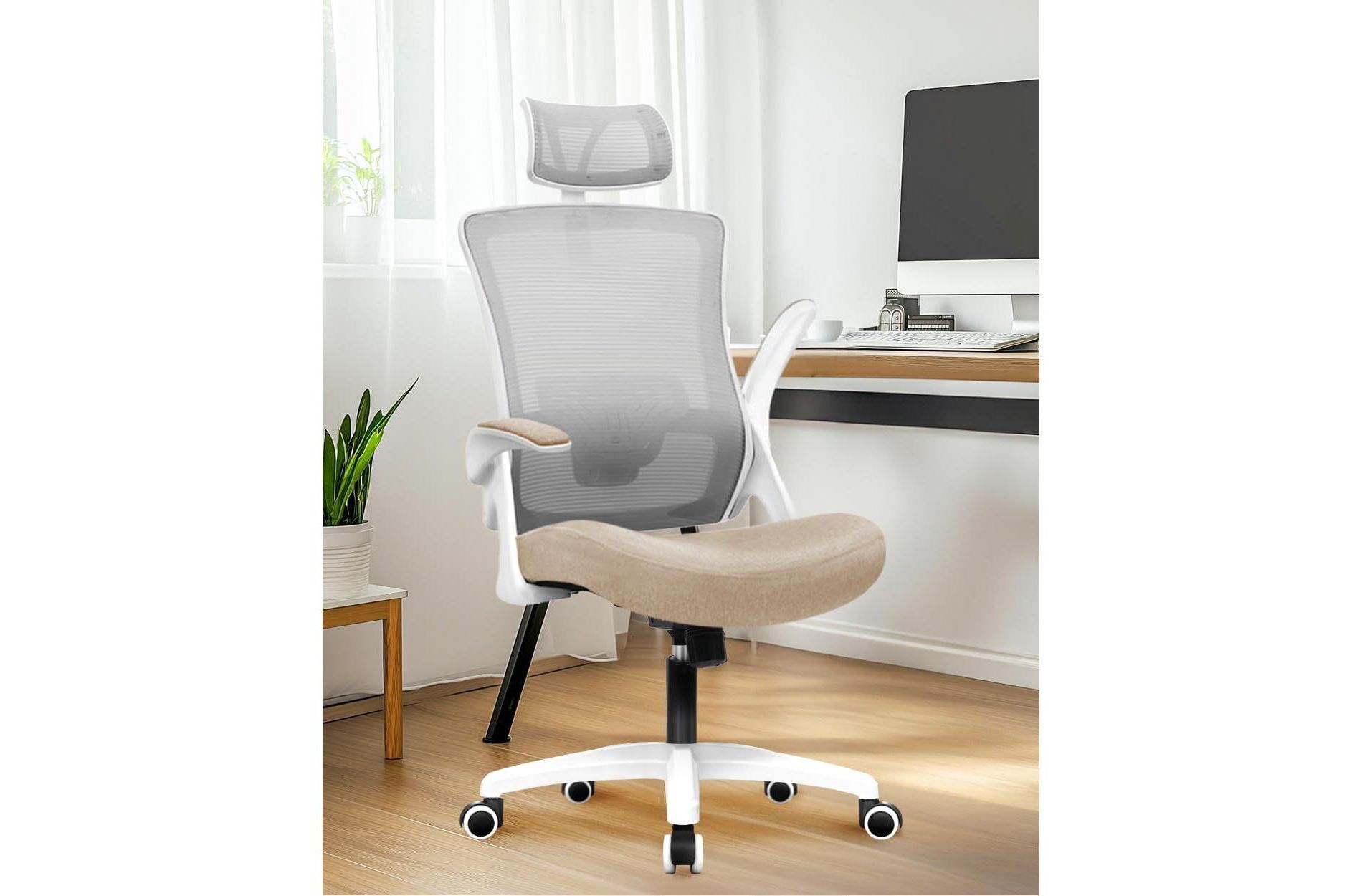 NEO Chair Swivel Ergonomic Office Chair with Headrest Lumbar Support Adjustable Height Beige