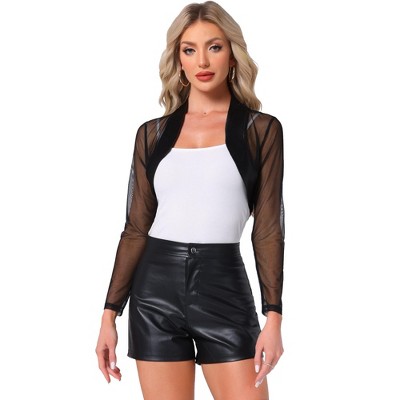 INSPIRE CHIC Women's Evening Coverup Open Front Long Sleeve Mesh Satin Bolero