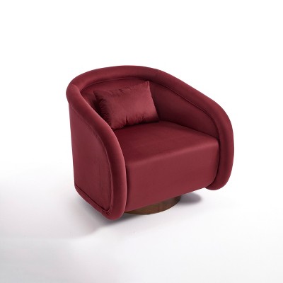 Lirago 30" Wide Swivel Accent Chair 360° Swivel Barrel Chair with Velvet Upholstery Red