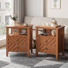 Night Stand with 2 Storage Drawers, Farmhouse Nightstand w/V-Shaped Design & Open Storage Shelf, Wooden Rustic Bedside Table - 2 of 4