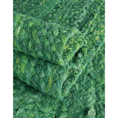 Handmade Green Braided Oval Cotton Area Rug 8' x 10'
