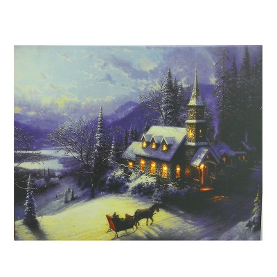 Northlight LED Lighted Church in Wintry Woods Canvas Wall Art 15.75" x 19.75"