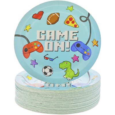  Blue Panda 80 Pack Video Game Paper Disposable Plate Plates for Kids Birthday Party, 9" 