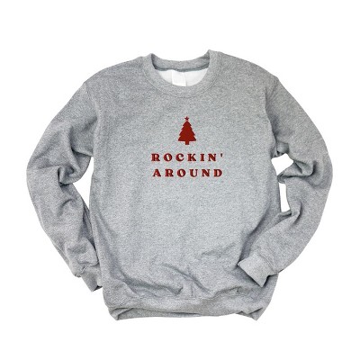 Simply Sage Market Women's Graphic Sweatshirt Embroidered Rockin' Around Tree -Red Ink