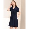 Allegra K Women's Notched Lapel Elastic Waist Pocket A-Line Safari Shirt Dresses - 2 of 4