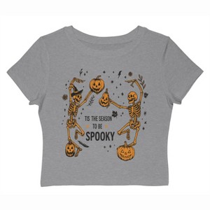 Rerun Island Women Tis The Season To Be Spooky Skeletons Short Sleeve Graphic Cotton Baby Tee - 1 of 4