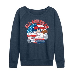Women's - Disney - Mickey Americana Baseball Lightweight French Terry Wide Neck Long Sleeve Shirt - 1 of 4
