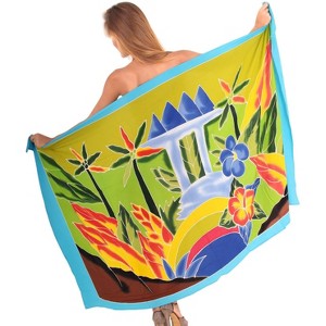 LA LEELA Women's Summer Bikini Wrap Sarong Cover up Skirt Bathing suit Swimwear Swimsuit Beach Wraps Coverup for Women One Size Green, Floral - 1 of 4