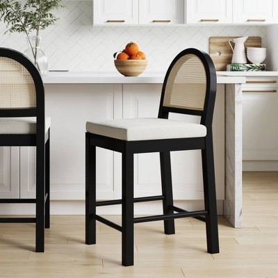 Bailey Black Wood and Rattan Counter Height Barstool