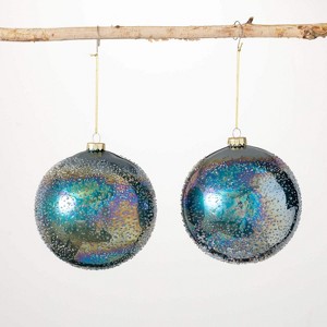 Blue Bubble Glass Ornament Blue 6"H Glass Set of 2 - 1 of 3