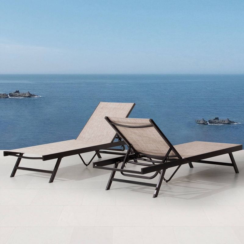 2pc Outdoor Aluminum Adjustable Chaise Lounge Chairs - Beige - Crestlive Products, 2 of 10