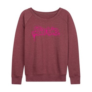 Women's - Barbie - Spray Painted Dripping Lightweight French Terry Wide Neck Long Sleeve Shirt - 1 of 4