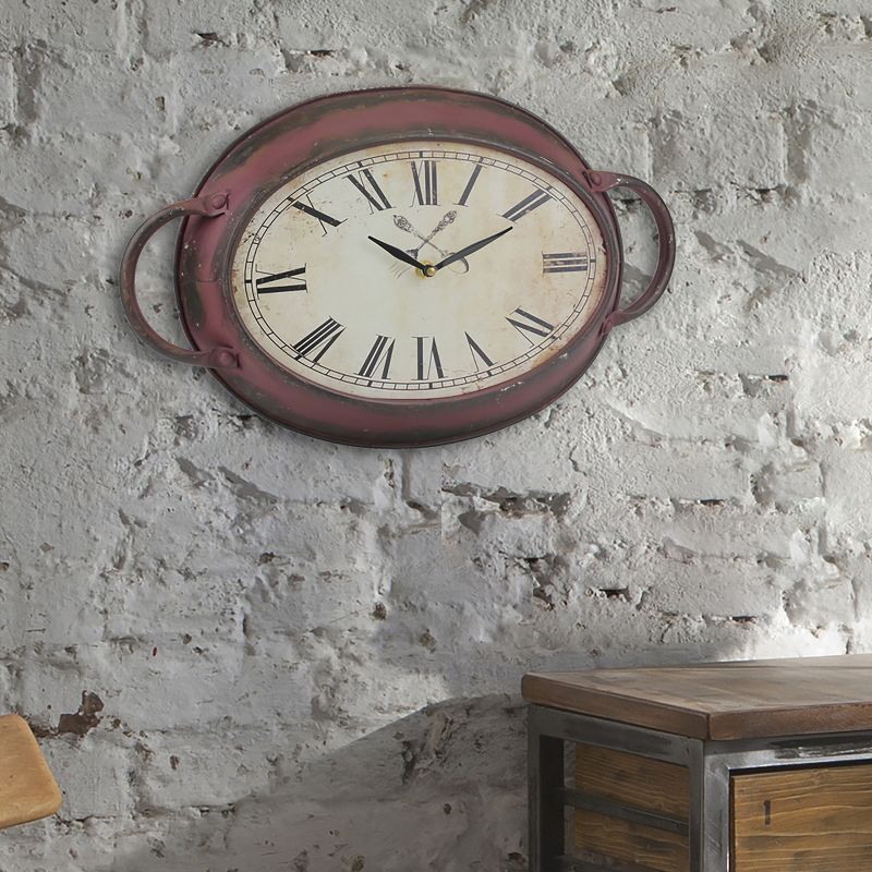16.5&#34; x 10.6&#34; Oval Metal Wall Clock Red - Stonebriar Collection, 6 of 8