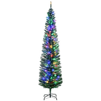 HOMCOM Prelit Artificial Christmas Tree Holiday Decoration with Colorful LED Lights, Pencil Shape, Green