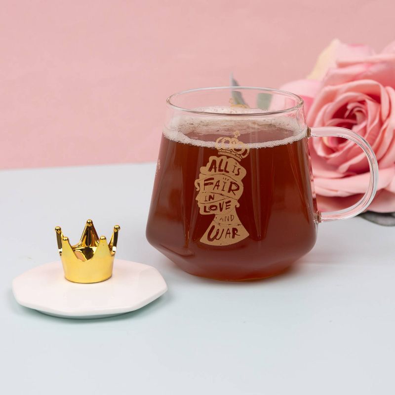 Bridgerton Izzy &#38; Liv 11oz Glass &#39;All is Fair in Love and War&#39; Mug with Crown Lid, 5 of 7