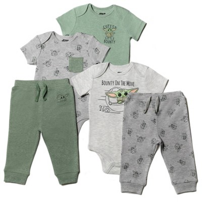 Image of Star Wars The Mandalorian Baby Yoda Infant Baby Boys Bodysuits Pants Green/Grey/Oatmeal 18 Months