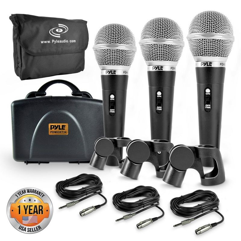Pyle 3 Piece Professional Dynamic Microphone - Black, 1 of 7