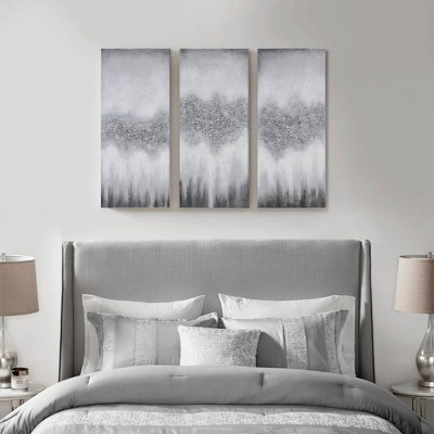 Luminous Gray and Black Hand-Painted 3-Piece Canvas Wall Art Set