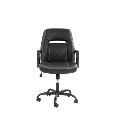 GlasFlength Task and Office Chairs Modern Faux Leather Swivel Chair with Adjustable Height Fashion Design for Home Office, Black, 26"*11"*21"