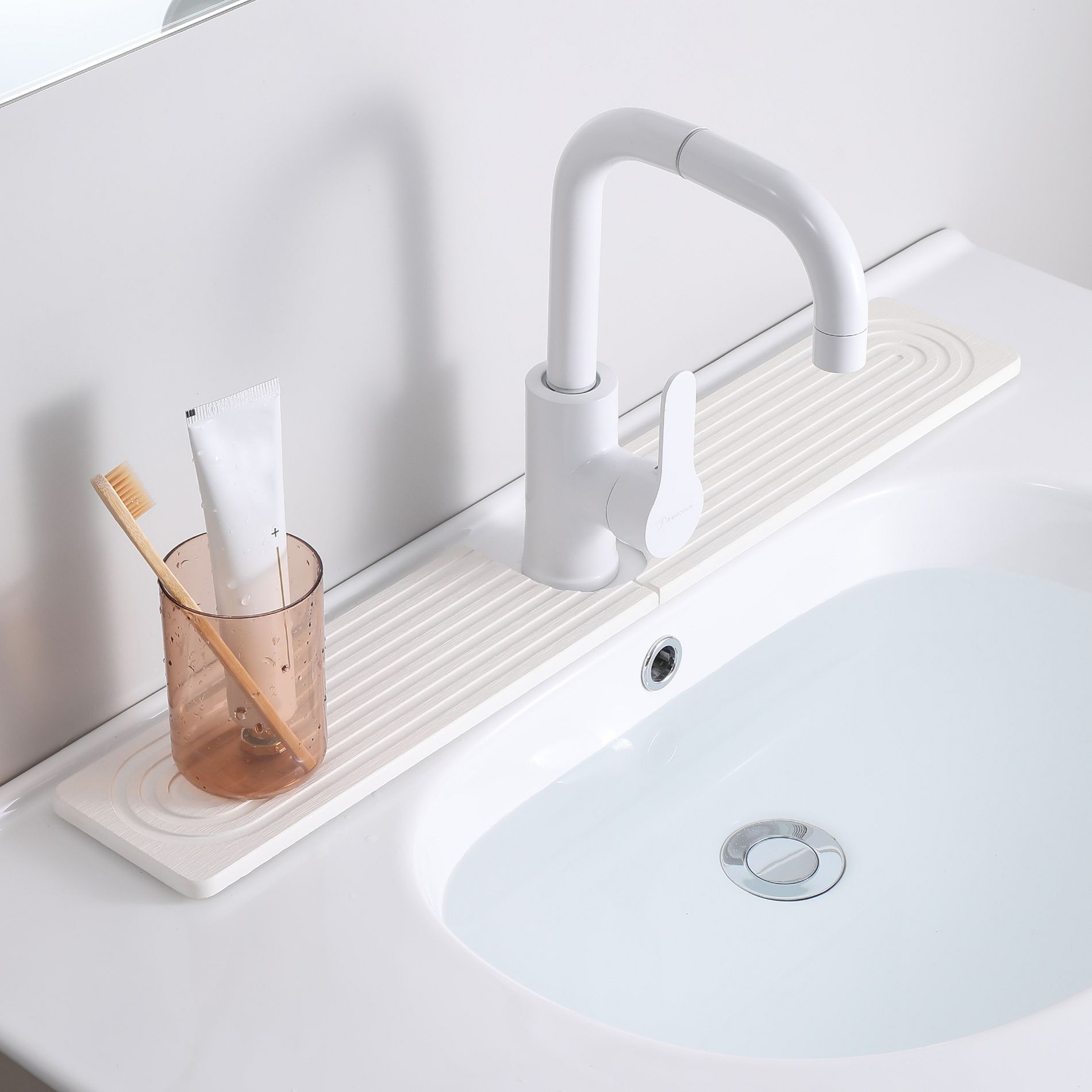 Sink Mat, Stone Faucet Mat for Kitchen Sink, Water Absorbing Diatomite Tray, Quick Dry Splash Guard Countertop Protector
