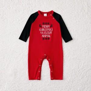 PATPAT Family Christmas Pjs Matching Sets Christmas Letter and Candy Cane Print Red and Black Holiday Jammies Xmas Sleepwear - 1 of 4