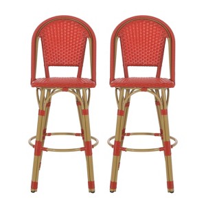 Christopher Knight Home 2pc Shelton Wicker and Aluminum Outdoor Patio 29.5" Barstools Red/Bamboo Finish - 1 of 4