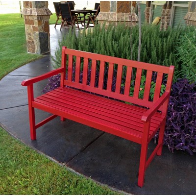 International Caravan Highland 4' Wood Patio Bench - Distressed Red