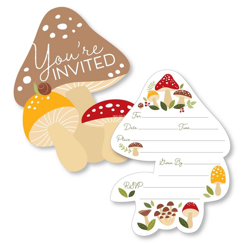 Big Dot of Happiness Wild Mushrooms - Shaped Fill-In Invitations - Red Toadstool Party Invitation Cards with Envelopes - Set of 12, 1 of 9