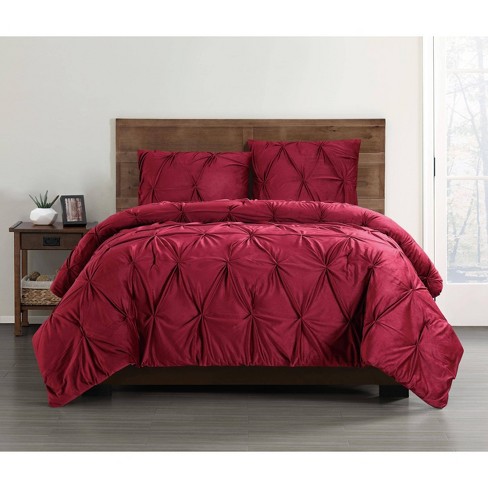 Truly Soft Everyday King Pleated Velvet Duvet Cover Set Burgundy